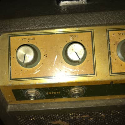 Silvertone Sears Silvertone 10XL Model 1421 Tube Amplifier Working Tremolo Late '60s - brown olive tolex with gold anodized faceplate image 4