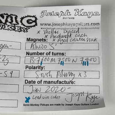 Joseph Kaye Sonic Monkey Hendrix Left Stagger Strat Stratocaster Pickup Set image 7