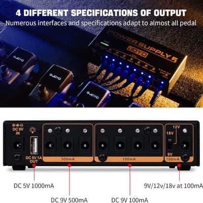 JOYO Built-in 4400mAh Rechargeable Battery Guitar Effect Pedal Power Supply 8 Outputs 9V 12V 18V (100mA, 500mA) Jacks & 5V/1A USB Port (JP-05) (Price includes the import duty to US buyer) image 8
