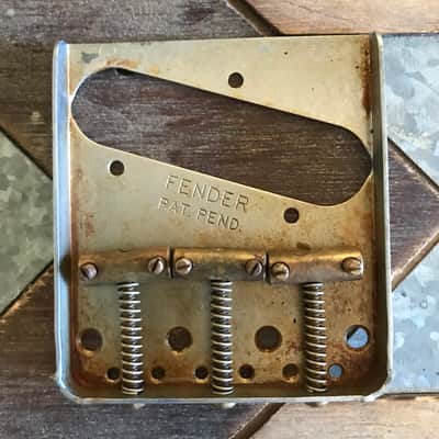 Real Life Relics Fender® Aged Nickel Vintage Pat Pending 52 Telecaster® Bridge with Aged Fender Compensated Slant Brass Saddles    [J6]