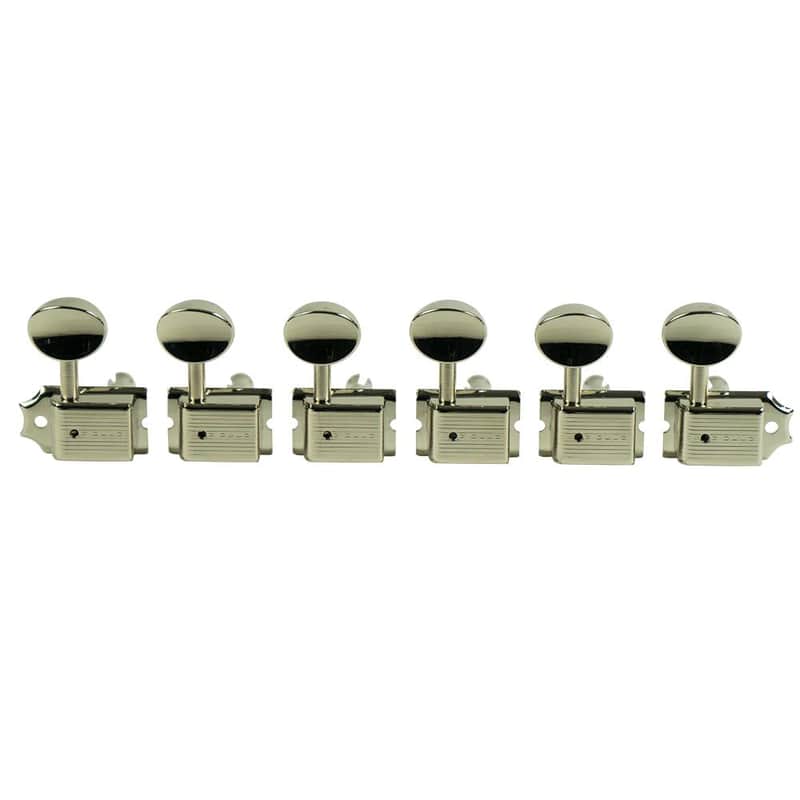 Kluson 6 In Line Deluxe Series Tuning Machines - Single Line - Nickel With Oval Metal Buttons image 1