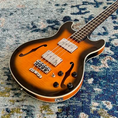 Warwick WRB1594 68PP FMTMFR RockBass Star Bass 4-String Semi-Hollow Electric Bass, Flamed Maple Vintage Sunburst Transparent High Polish RBK569823-25 image 5