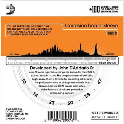 D'Addario EJ10-3D Bronze Acoustic Guitar Strings, Extra Light, 10-47, 3 Sets image 2