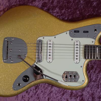 2025 Squier Classic Vibe 70's Jaguar Gold Sparkle Matching Head CME Exclusive image 5