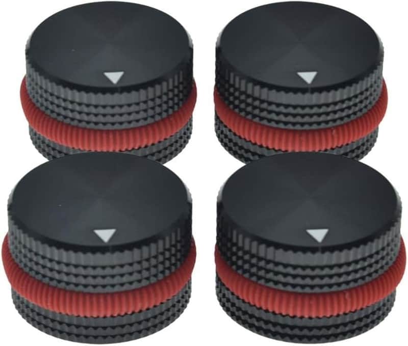 4-Pack 25 * 15.5mm Set Screw Style Aluminium Potentiometer Knobs 1/4" Universal Pot Control Knobs with Rubber Ring and Indicator for Guitar/Bass Equipments Black with Red Ring image 1