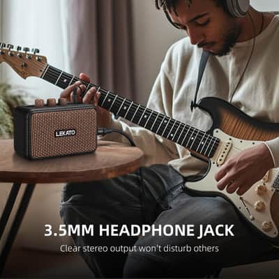 LEKATO Mini Guitar Amplifier, Dual Speakers 5W, Rechargeable Electric Guitar Amp Bluetooth with Clean Overdrive, 6H Working, Headphone Jack, Portable Small Amp for Practice AG-04 (Brown) image 4