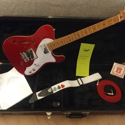 Custom Built 2021 Fender Tele Telecaster Thinline Roasted Maple Cherry Red Metallic w/White Binding image 2