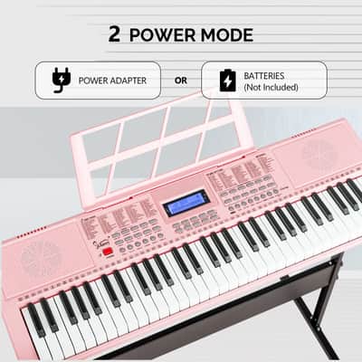Glarry GEP-108 61-Key Portable Keyboard Set w/LCD Screen, Stand, Microphone - Pink image 4