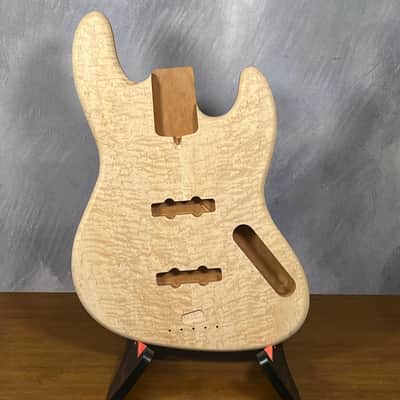 High End Offset Bass Body NOS Blistery Quilted Maple Top, solid one piece Mahogany Back - Unfinished - Front Routed - Luthier Supply R42 image 1