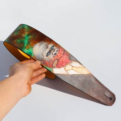 burnyblack wide guitar strap leather - Vincent gorilla brown/green image 11