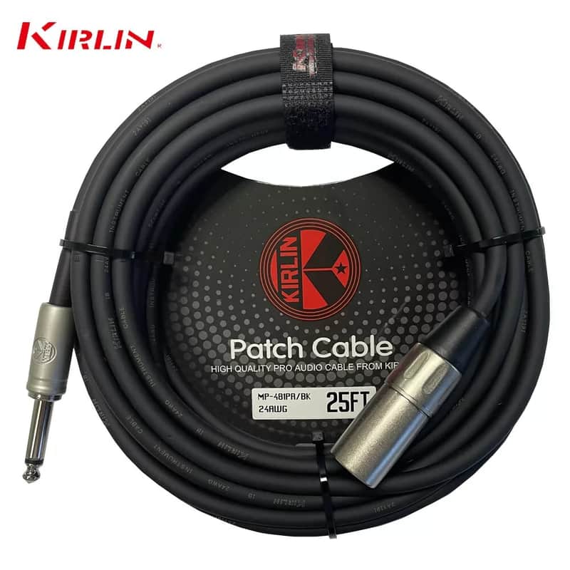 Kirlin 25ft Patch Cable - Male XLR to Unbalanced Jack - Black image 1