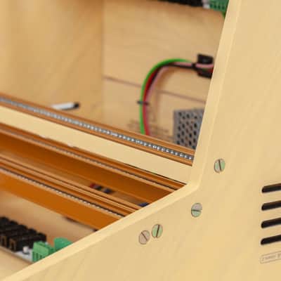 2 Many Synths 10U 60HP solid ash Eurorack case with YELLOW coloured linseed oil and GOLD rails 2024 - Yellow coloured linseed oil image 2