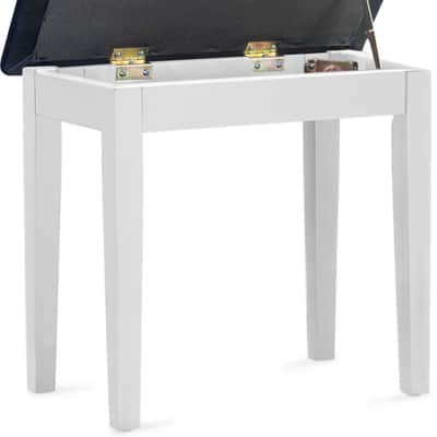 STAGG Matt White Piano Bench With Black Vinyl Top And Storage Compartment image 4