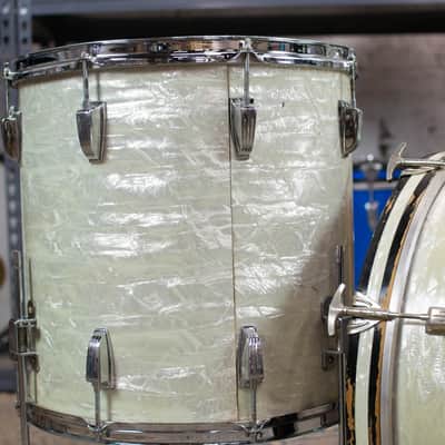 1950s 1960s Ludwig/WFL "Super Beat" White Marine Pearl Drum Kit image 3