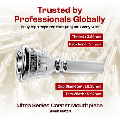 Denis Wick Ultra Cornet Mouthpiece Silver Plated, 5281U-3C - V-Type Backbore for Balanced Airflow & Tone, Ideal for Brass Band and Solo Performances, 0.66 x 0.21 x 0.15 Inches image 4