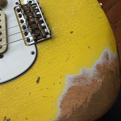 2026 Fender Custom Shop ‘69 Stratocaster SR25 Heavy Relic Matching Reverse Headstock - Aged Canary Yellow image 12