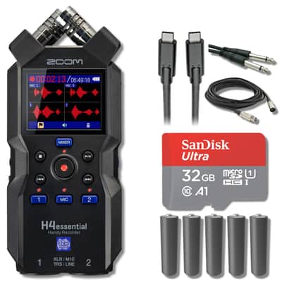 Zoom H4essential 4-Track 32-Bit Float Portable Audio Recorder with 32GB microSD Card, 25' XLR and Instrument Cables and AA Batteries image 1