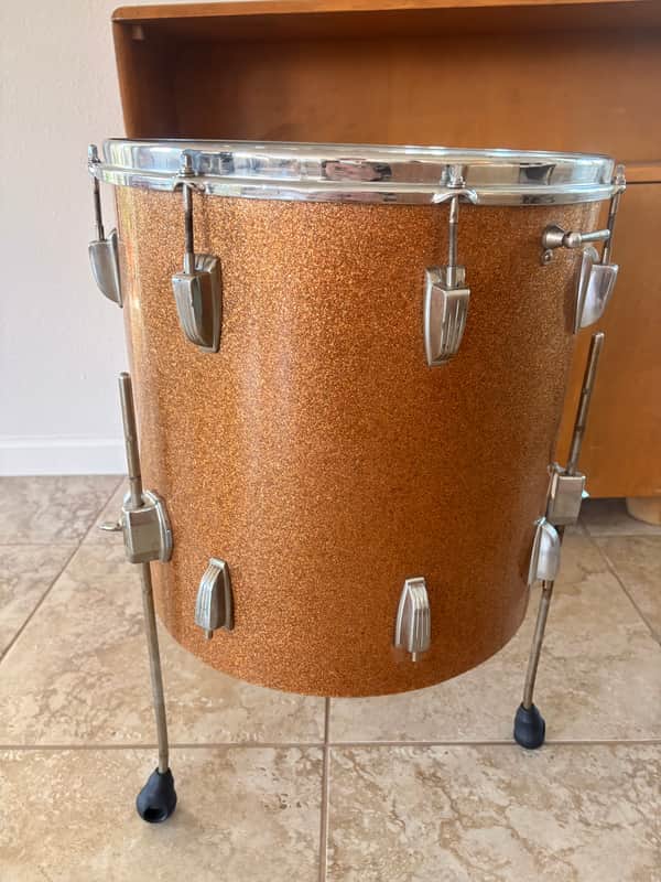 Vintage Ludwig Floor Tom 1966 - Champagne Sparkle 16 x 16 Keystone Badge image 1