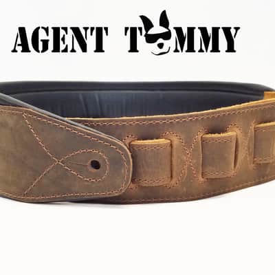 Padded Genuine Leather Guitar or Bass Strap 3.25" Wide Lightly Distressed image 1