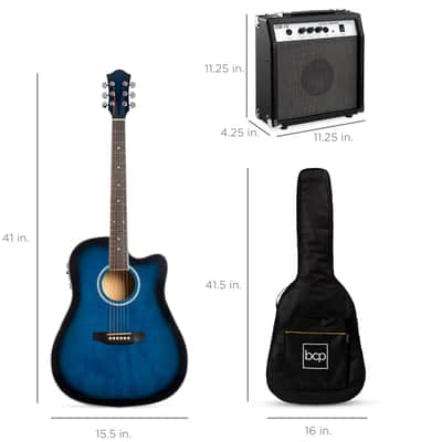 Best Choice Products Beginner Acoustic Electric Cutaway Guitar Set w/ Case, Strap - 41in-Sunburst image 7