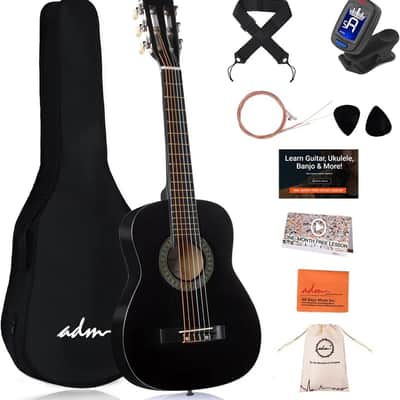 ADM Beginner Acoustic Classical Guitar 30 Inch Nylon Strings Wooden Guitar Bundle Kit for Kid Boy Girl Student Youth Guitarra Online Lessons with Gig Bag, Strap, Tuner, Extra Strings, Picks,Black image 1