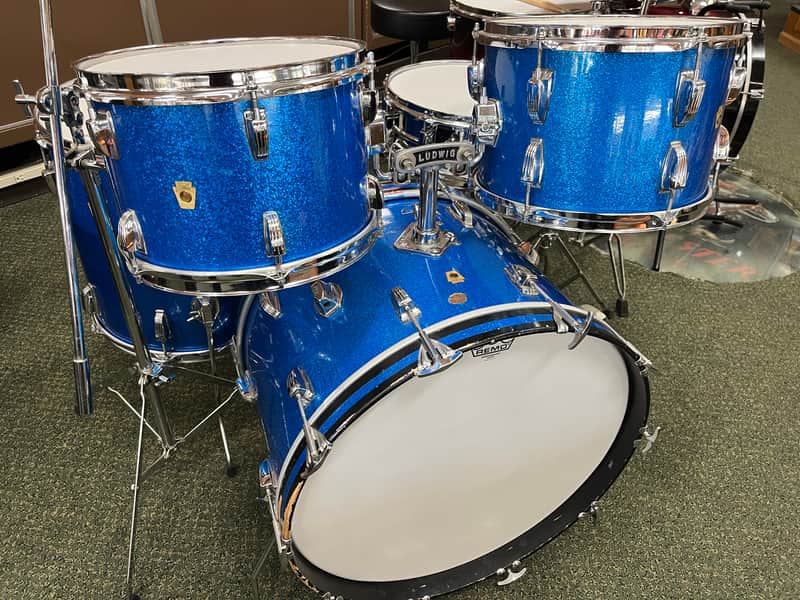 Ludwig 5pc Hollywood Outfit With Supra-phonic Snare - 8x12 / 9x13 / 16x16 / 14x22" Drum Set Keystone Badges 1966 - 1968 - Blue Sparkle / Vintage Hardware (SPEED KING, SPUR-LOK & More) image 1