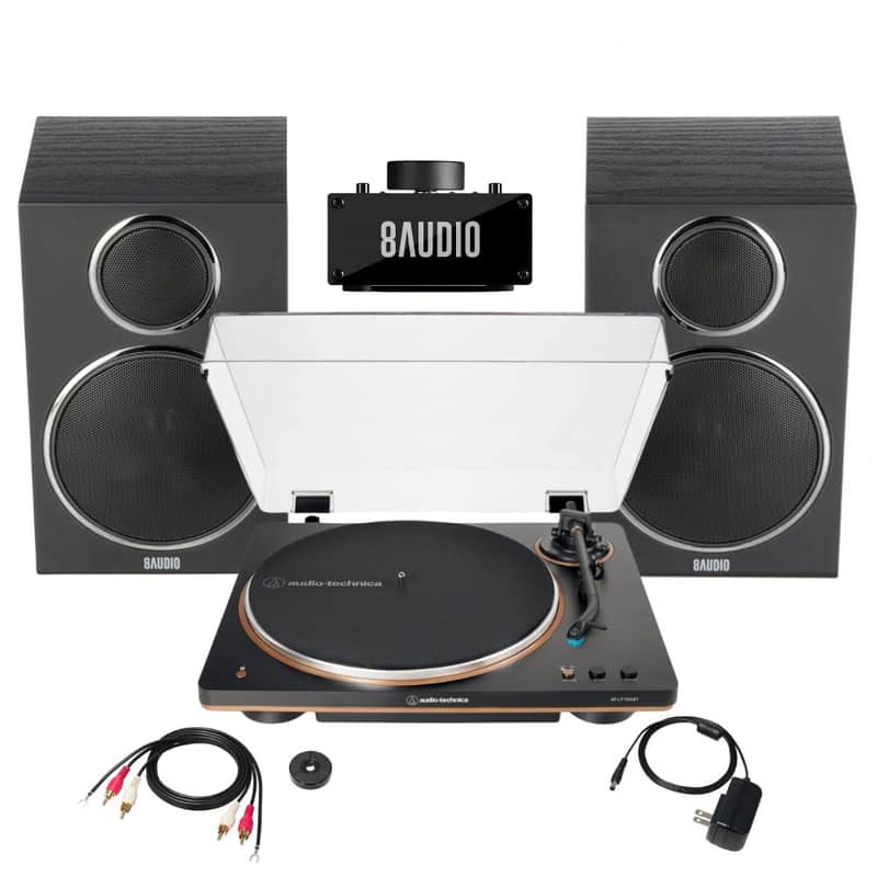Audio-Technica AT-LP70XBT-BZ Wireless Turntable with Amplifier System Bundle