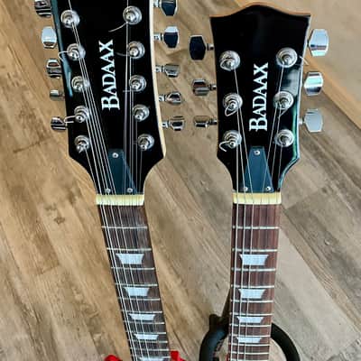 BadAax Double-Neck SG Electric Guitar w/ Gig Bag - Red image 4