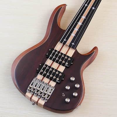 Custom Fretless 6 String Electric Bass, Sapele Top Body, Maple Neck Through