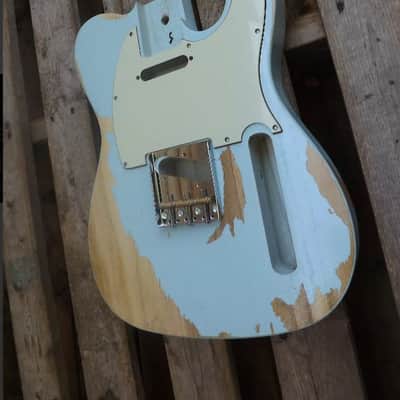 vintage Ponderosa Pine heavy relic baby blue tele guitar body nitrocellulose finish fits fender image 2