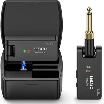 LEKATO 2.4GHz 4 Channel Wireless Guitar Transmitter Receiver W/ Charging Box 1/4”& 1/8”Plug image 3