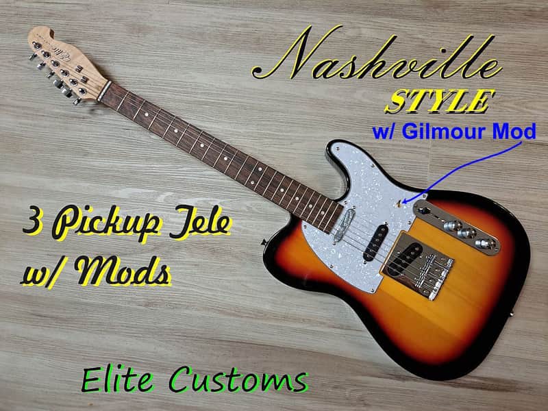 2025 Elite Customs Nashville 3 Pickup Tele Electric Guitar in Sunburst & 5 Way switch with Gilmour Mod image 1