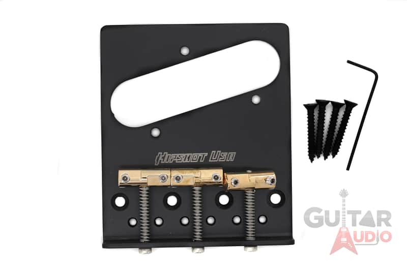 Hipshot LEFT-HANDED 4-Hole 3-Compensated Saddle Vintage Tele Guitar Bridge BLACK image 1
