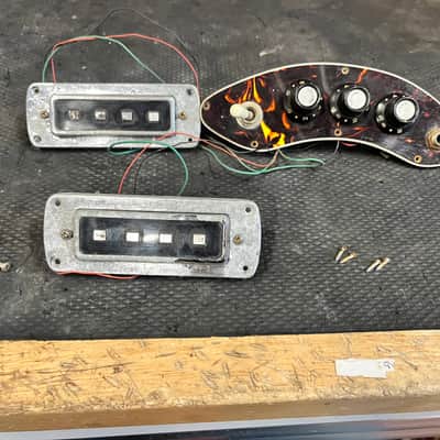Teisco Violin Bass guitar pickups and control plate/wiring harness 1960s 1970s image 1