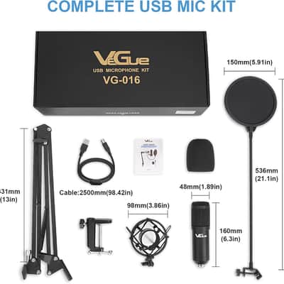 USB Microphone Kit, 192kHz/24Bit Streaming Podcast PC Condenser Computer Mic Set for Gaming, YouTube Video, Recording Music, Voice Over, Studio Mic with Adjustable Arm Stand image 8