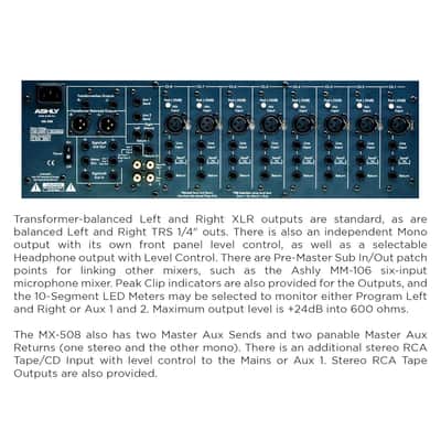 Ashly MX-508 3RU Rack-mountable 8-input Balanced Stereo Microphone Mixer w/ 3-band Sweep EQ & AUX Sends image 6