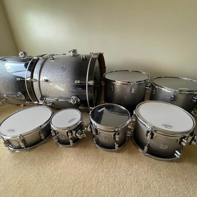 PDP Concept Maple 8-Piece Shell Pack - Silver to Black Sparkle Fade (Upgraded Double Kick Drum Setup) image 1
