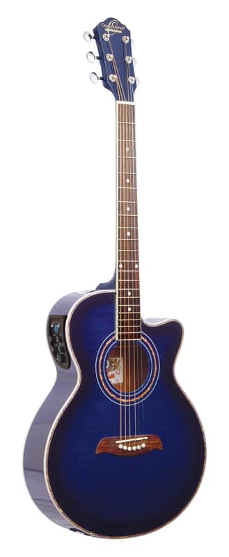 Oscar Schmidt OG10CEFTBL-A Folk Cutaway Acoustic Electric Guitar. Flame Trans Blue image 1