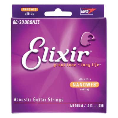 Elixir 11102 Nanoweb 80/20 Bronze Acoustic Guitar Strings - Custom Medium (13-56)