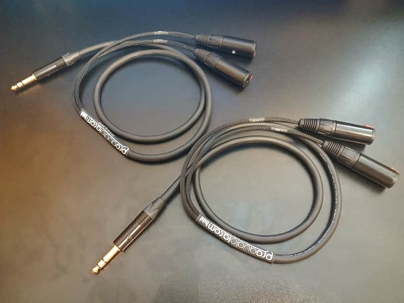 (2) Pro Audio LA 3.5 ft Insert Cable Right Angle 1/4" TRS to Dual Locking Female 1/4" image 1