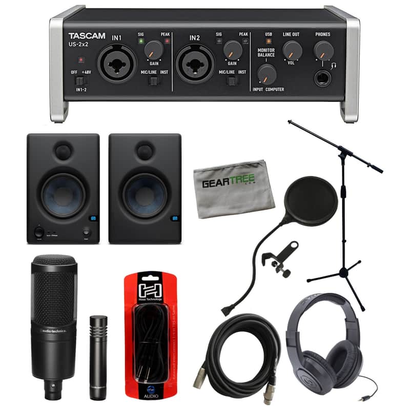 Tascam US-2x2 USB Audio Recording Interface Bundle Black image 1