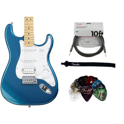 Fender Standard Stratocaster HSS Electric Guitar Aqua Marine Meta Bundle with Fender Classic Guitar Picks 12-Pack, 10ft Series Instrument Cable Black, Logo Guitar Strap 2in Black with White image 1