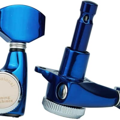 Guitar Locking Tuners (3L + 3R Handed) - 1:18 Ratio Lock String Tuning Key Pegs Machine Heads with Hexagonal Handle Replacement for LP SG Style Electric, Folk or Acoustic Guitars- Blue Chrome image 4