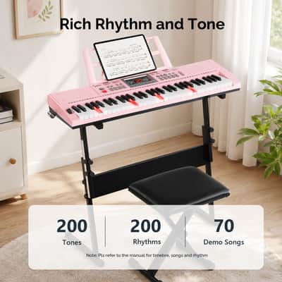 Glarry Pink 61-Key Keyboard Z-Stand with Piano Stool image 3