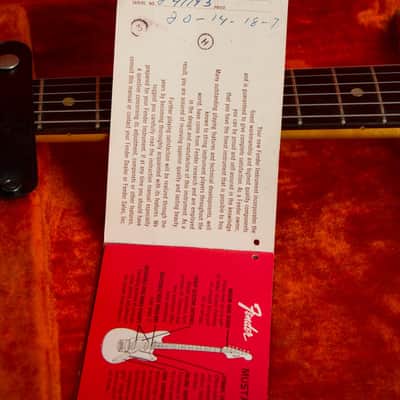 Fender  Mustang Solid Body Electric Guitar (1965), ser. #L41193, original grey hard shell case. image 14