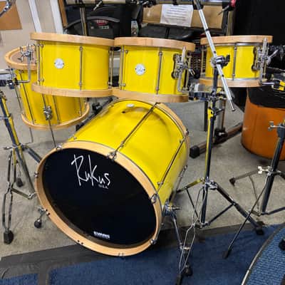 Rukus Custom 5 piece all maple set/wooden hoops 20 22 - Tony Williams Yellow gloss image 5