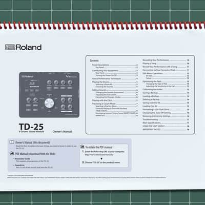 Roland TD-25 — 5 in 1 Owners Manual Guide Instructions — 46 Pages — USA Made