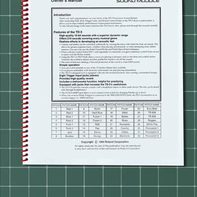 Roland TD-5 — Owners Manual User Guide Instructions — 76 Pages — USA Made
