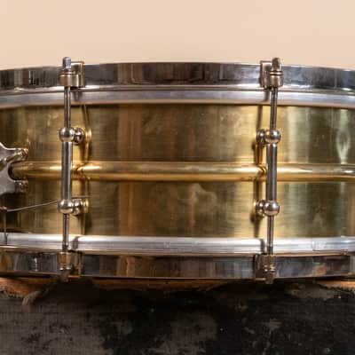 1930s Leedy 5x14 Polished Brass Reliance Snare Drum image 3