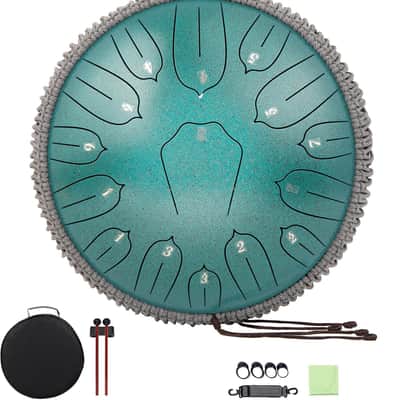 Steel Tongue Drum 12 Inch 15 Notes: Handpan Drums Set with Music Book Mallets Carry Bag - Hand Pan Instrument for Adults Musical Education Meditation Yoga Chakra (Green) image 1